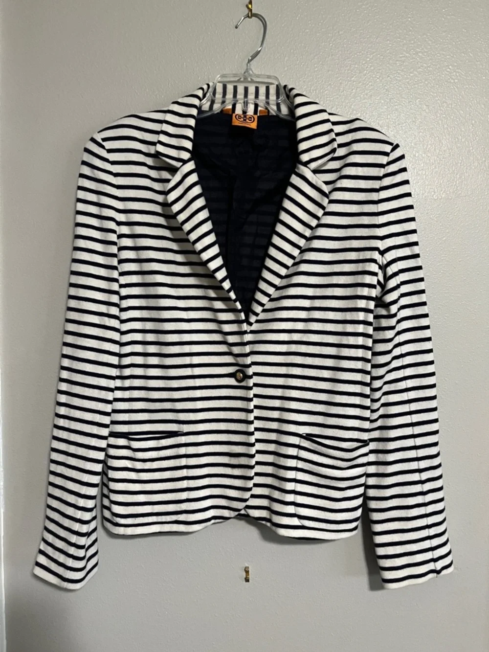 Tory Burch Black and White Striped Blazer